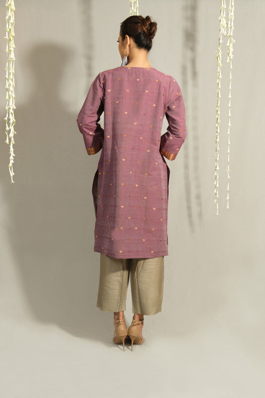 Kurta - Silk motifs in muga ghisa & golden zari