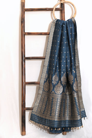Saree - Mulberry silk motifs in Muga silk