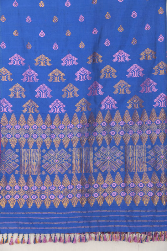 Saree - Mulberry silk & cotton motifs in golden zari