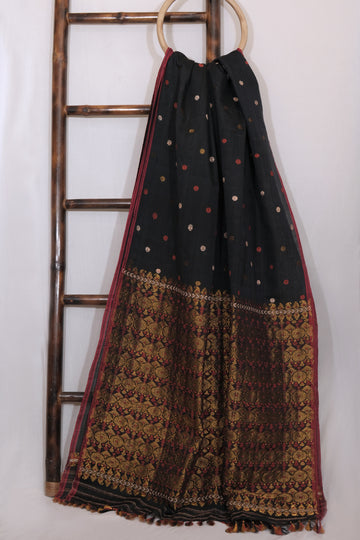 Saree - Mulberry silk & cotton motifs golden zari & Eri silk natural dye