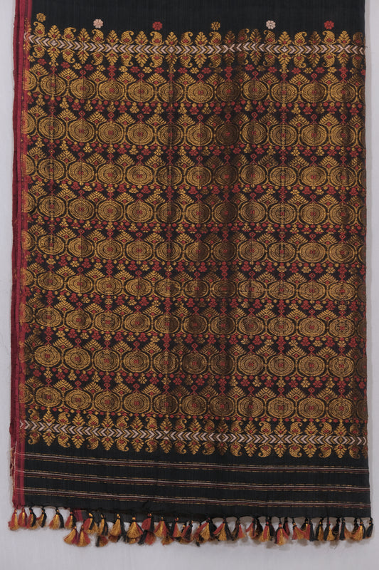 Saree - Mulberry silk & cotton motifs golden zari & Eri silk natural dye