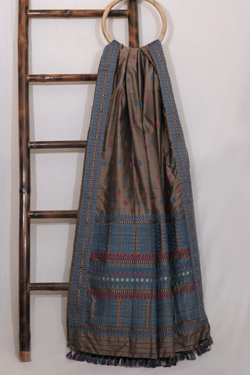 Saree - Mulberry silk motifs in Eri silk natural dye