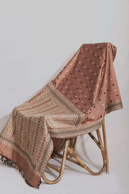 Saree - Mulberry silk & Eri silk natural dye motifs Muga ghisa silk