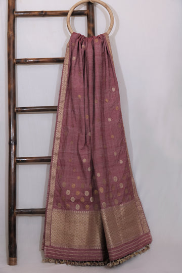 Saree - Tassar silk & Eri silk natural dye motifs in golden zari & Tassar silk