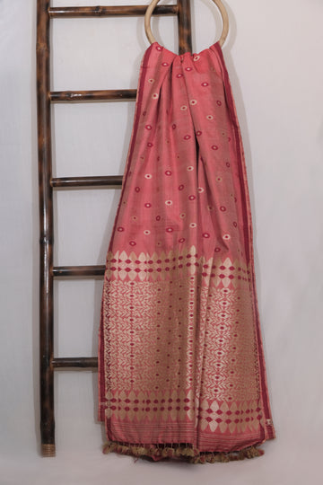 Saree - Tassar silk & Mulbarry silk motifs in Muga silk