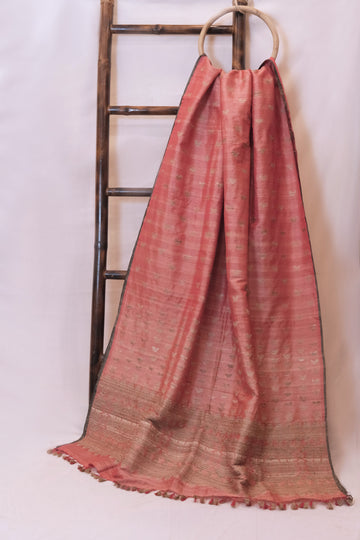 Saree - Tassar silk & cotton motifs in Muga ghisa silk