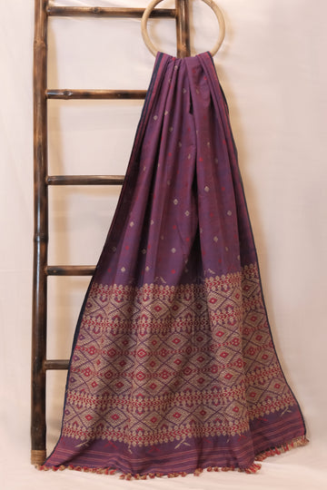 Saree - Mulberry silk & cotton motifs Muga ghisa silk