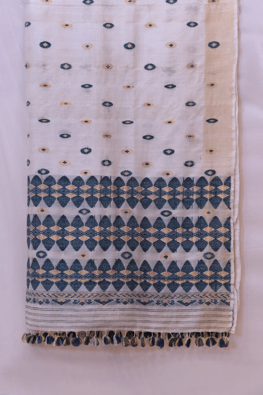 Saree - Mulberry silk (nuni silk) & cotton with Tassar silk border