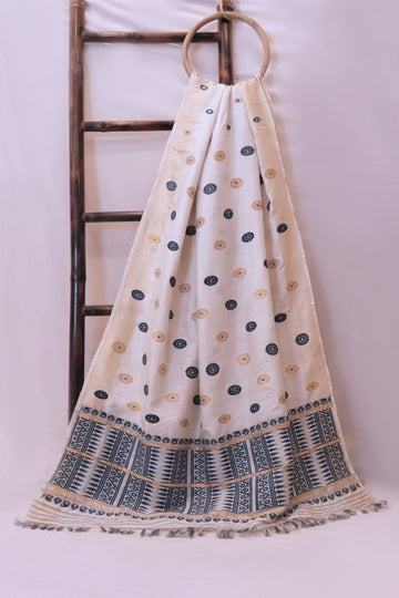 Saree - Mulberry silk & cotton motifs Eri silk natural dye & golden zari