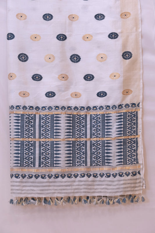 Saree - Mulberry silk & cotton motifs Eri silk natural dye & golden zari