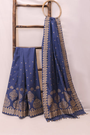 Mekhela Sador - Mulberry silk & cotton motifs in Muga silk