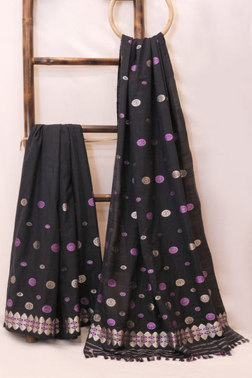 Mekhela Sador - Mulberry silk motifs in silver zari