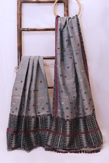 Mekhela Sador - Tassar silk and cotton motifs in Eri silk natural dye