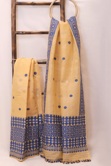 Mekhela Sador - Mulberry silk motifs Eri silk natural dye & silver zari