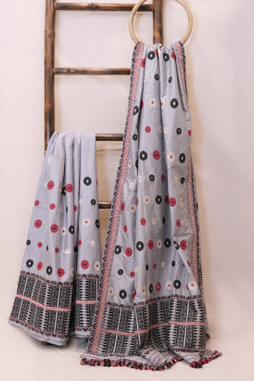 Mekhela Sador - Mulberry silk motifs Eri silk natural dye