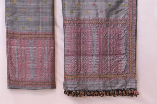 Mekhela Sador - Mulberry silk & cotton motifs in Eri silk natural dye