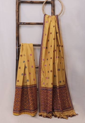 Mekhela Sador - Mulberry silk & cotton motifs in Eri silk natural dye
