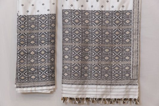 Mekhela Sador - Paat silk & motifs in Eri silk natural dye