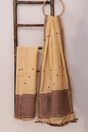 Mekhela Sador - Mulberry silk & cotton motifs Eri silk natural dye