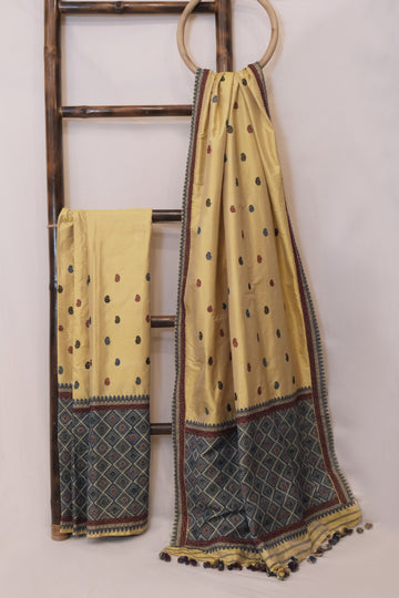 Mekhela Sador - Mulberry silk & cotton motifs in Eri silk natural dye