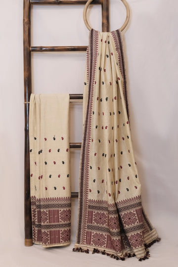 Mekhela Sador - Tassar silk & Mulberry silk motifs in Eri silk natural dye