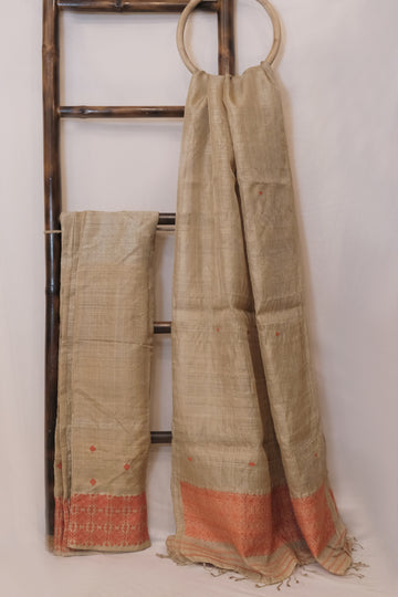 Mekhela Sador - Muga silk motifs in Eri silk natural dye