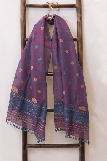 Stole - Mulberry silk (nuni silk) & cotton motifs in Eri silk natural dye