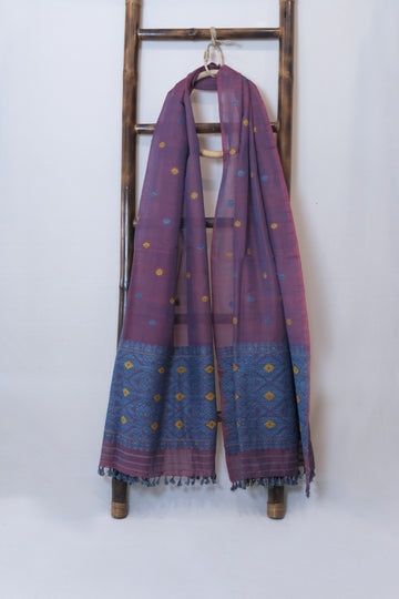 Single Sador - Mulberry silk (nuni silk) & cotton motifs Eri silk natural dye