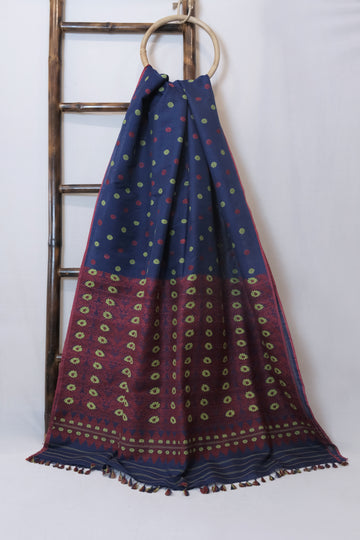 Saree - Mulberry silk (Nuni Silk) & cotton motifs in Eri silk natural dye