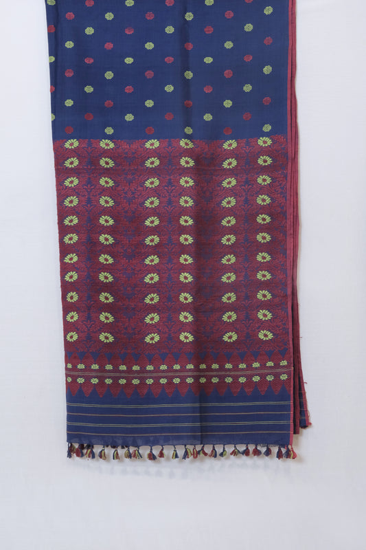 Saree - Mulberry silk (Nuni Silk) & cotton motifs in Eri silk natural dye