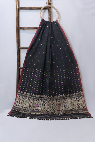 Saree - Mulberry silk (Kesapaat) motifs in Muga ghisa silk