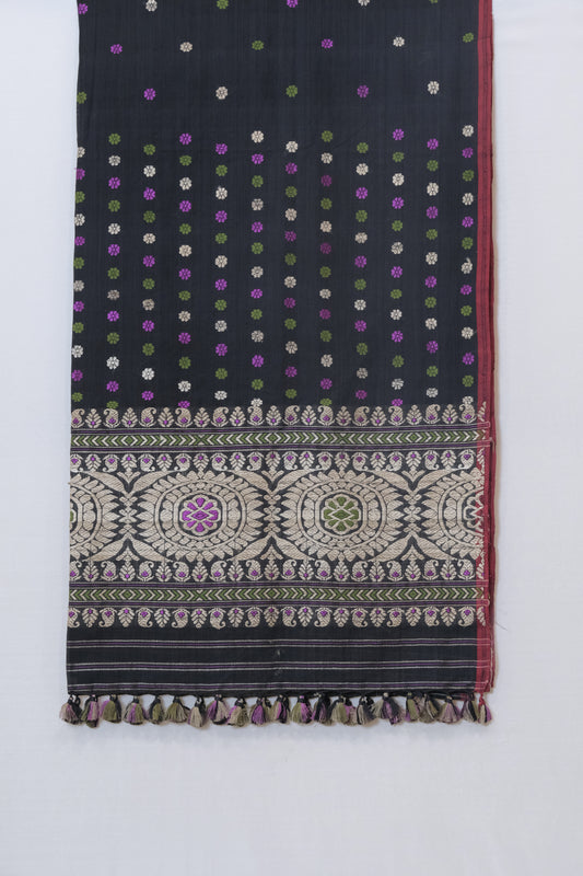 Saree - Mulberry silk (Kesapaat) motifs in Muga ghisa silk
