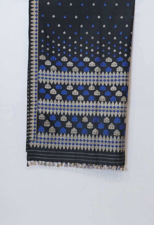 Saree - Mulberry silk & cotton motifs in Muga ghisa & Eri natural dye