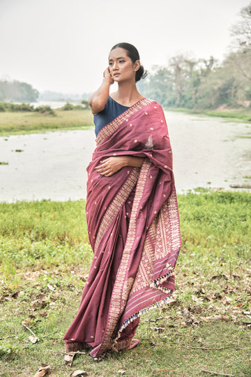 Saree - Eri silk & motifs in muga ghisa silk