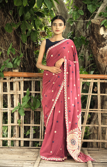 Saree - Eri silk & cotton motifs in cotton