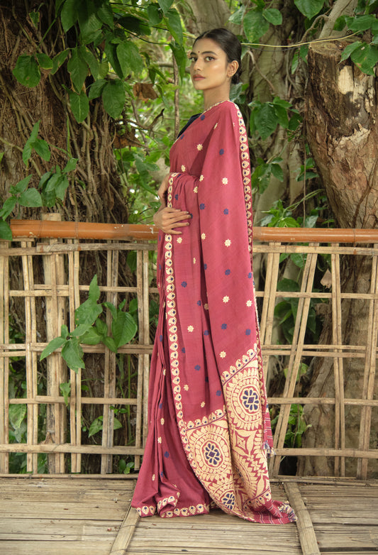 Saree - Eri silk & cotton, motifs in cotton