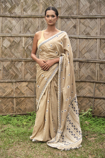 Saree - Mulberry silk & cotton motifs in eri silk