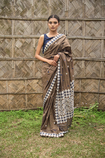 Saree - Mulberry silk & cotton motifs in cotton