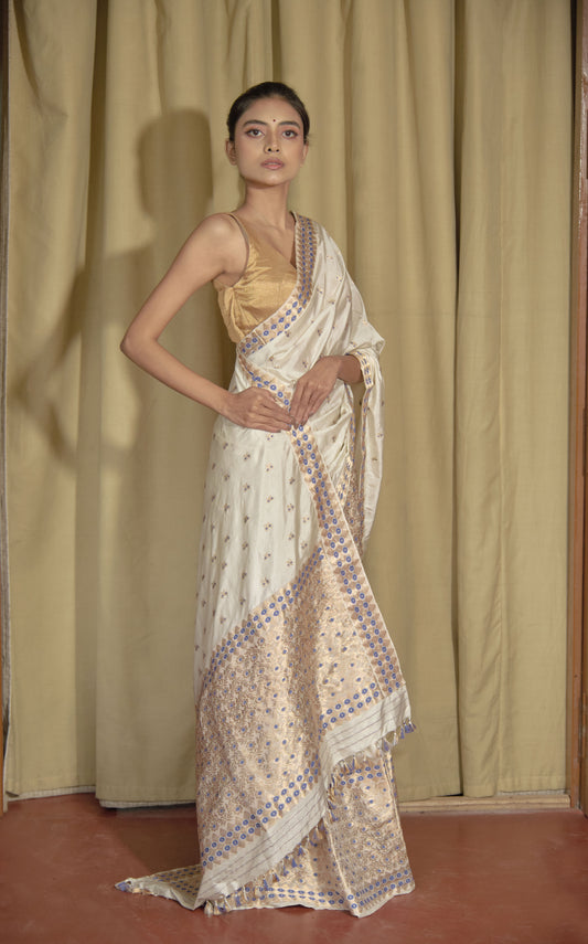 Mekhela Sador - Mulberry silk & cotton, motifs in golden zari