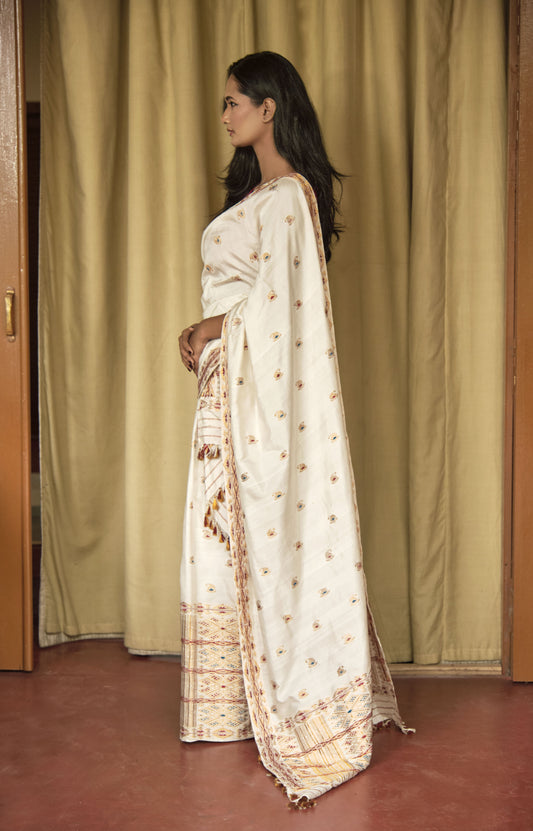 Mekhela Sador - Mulberry silk & cotton, motifs in golden zari