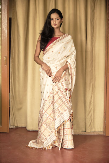 Mekhela Sador - Mulberry silk & cotton motifs in gold