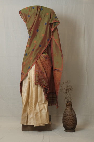 Single Sador - Mulberry silk & cotton motifs in cotton