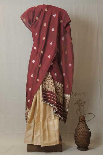 Single Sador - Mulberry silk & cotton motifs in muga ghisa