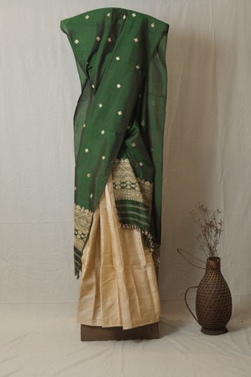Single Sador - Mulberry silk & cotton motifs in muga ghisa