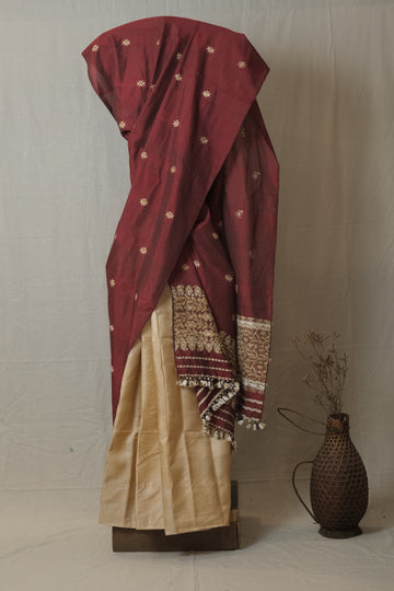 Single Sador - Mulberry silk & cotton motifs in muga ghisa