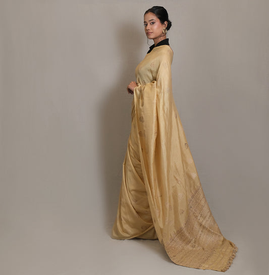 Saree - Mulberry silk & cotton, motifs in Muga ghisa