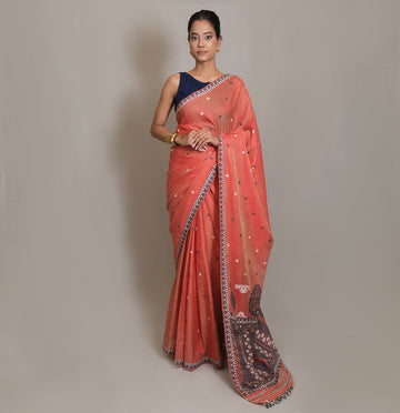 Saree - Mulberry silk & cotton motifs in Eri silk