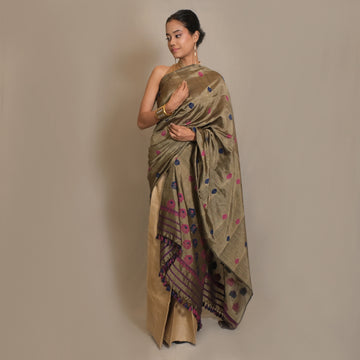 Single Sador - Mulberry silk & cotton motifs in Eri silk