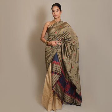 Single Sador - Mulberry silk & cotton motifs in Eri silk