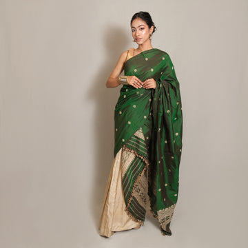 Single Sador - Mulberry silk & cotton motifs in muga ghisa